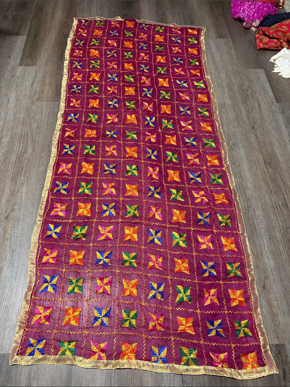 Salwar Kameez Multicolor Embroidered Patchwork Scarf/chunni